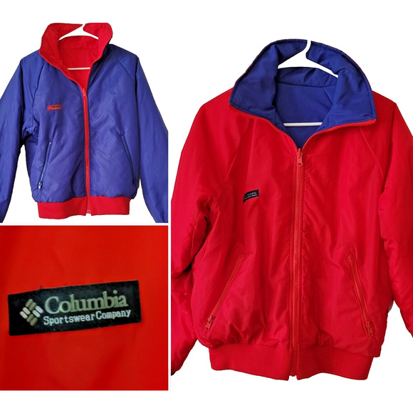Vintage Columbia Large Ski Bomber Jacket Reversible Red Blue Thinsulate 3m - Picture 1 of 7